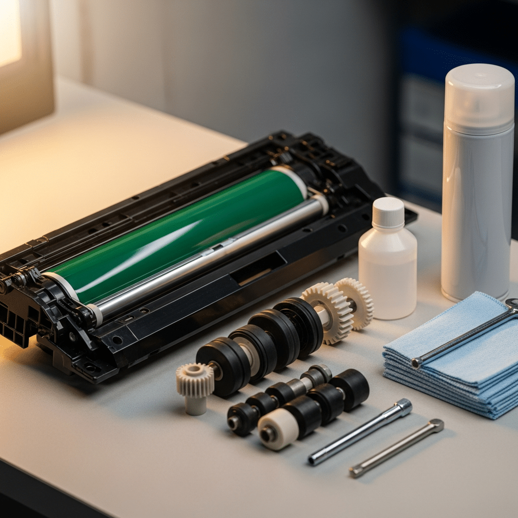 Copier Repair Brooklyn: Professional Equipment Service and Maintenance 2 Copier repair service toolkit with replacement drum and rollers