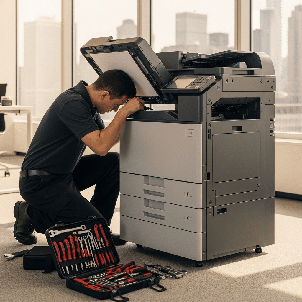 Copier repair Brooklyn technician servicing a commercial office printer