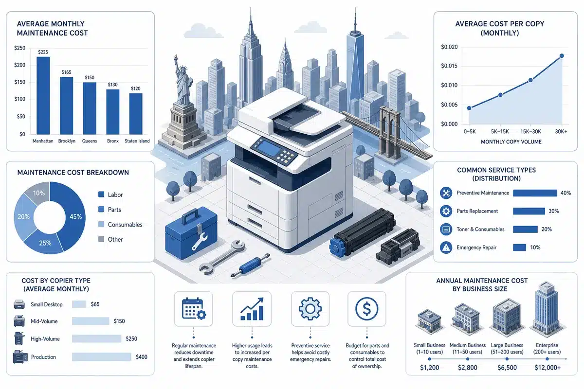Xerox Copier Maintenance Costs in New York: Repair or Replace Scorecard 1 copier maintenance costs NYC data illustration